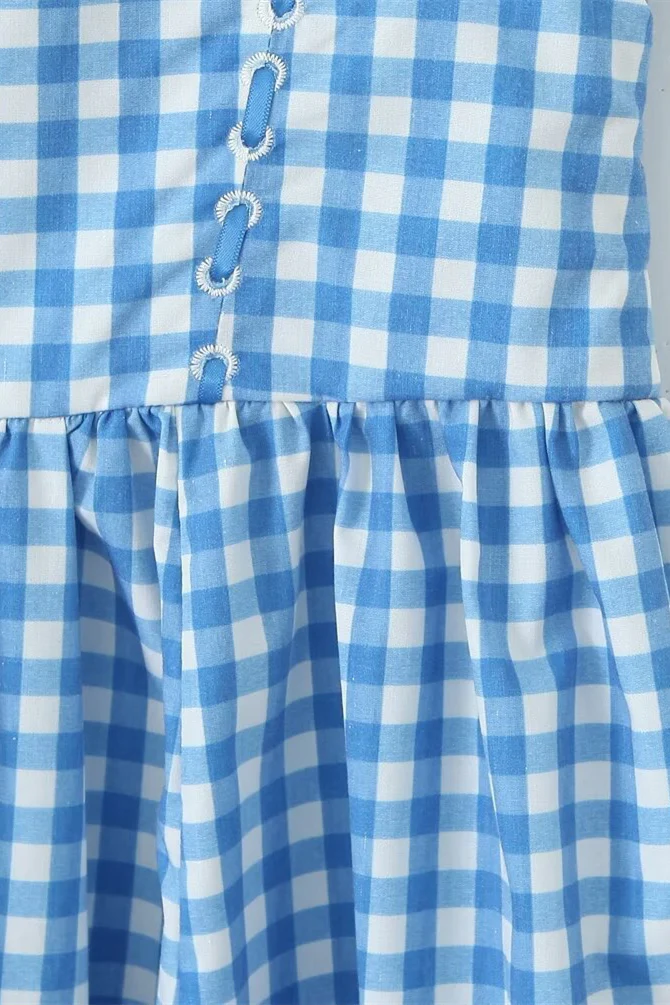 Blue and White Plaid Summer Dress with Pocket - Image 7