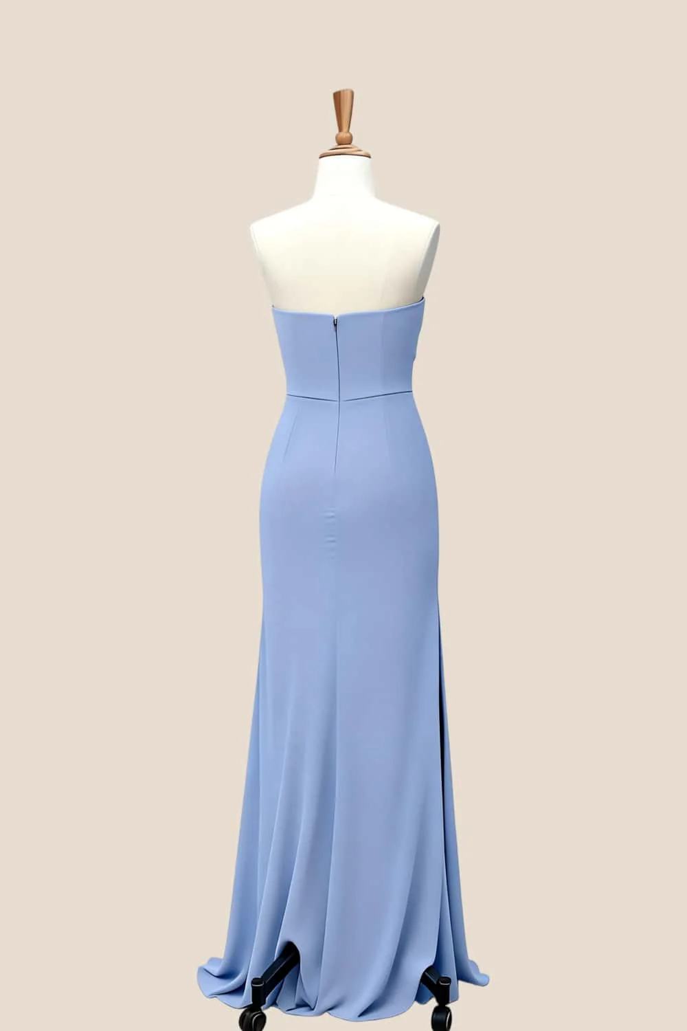 Blue Chiffon Ruched Slit Bridesmaid Dress - Image 2