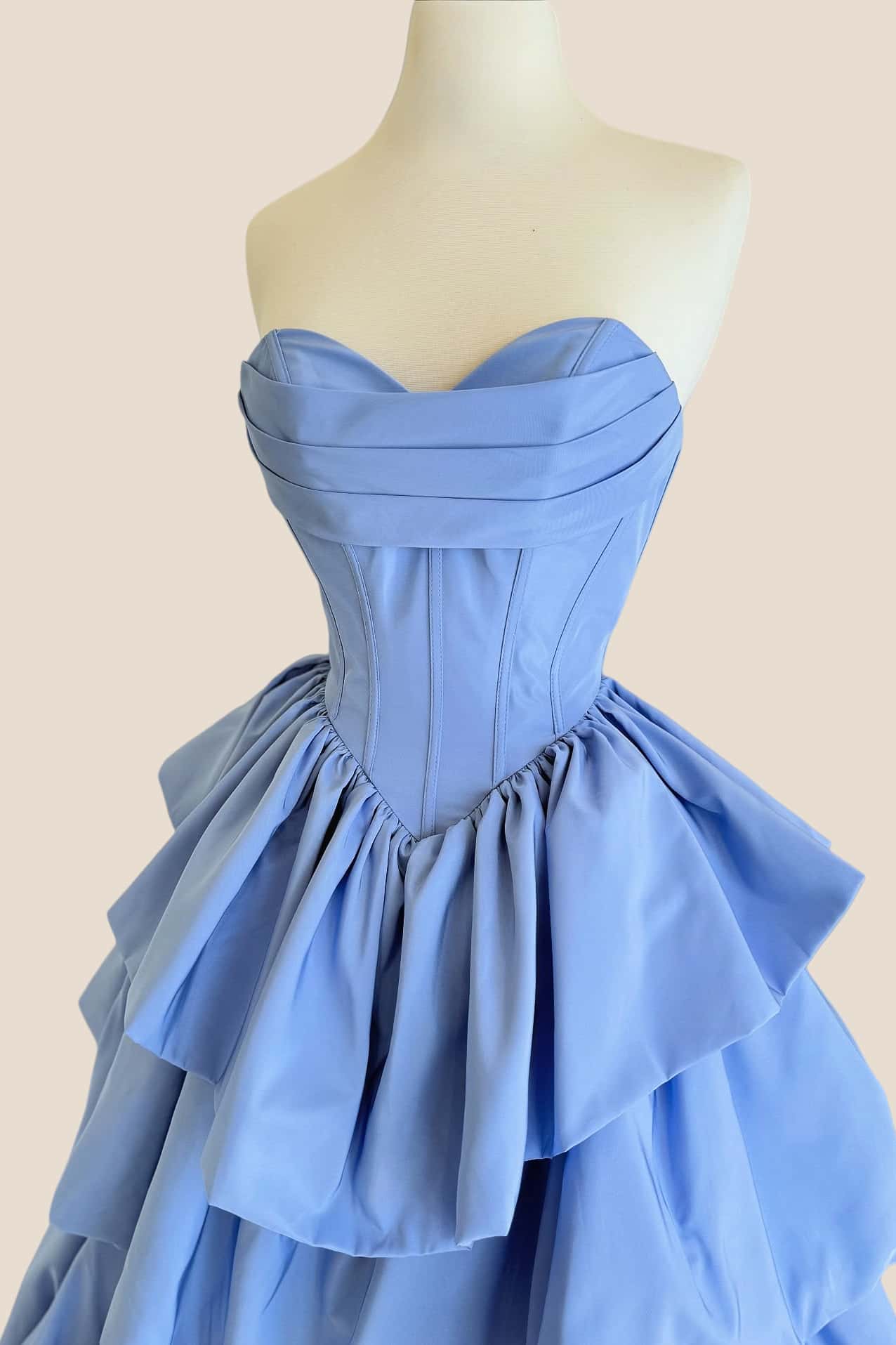 Blue Corset A-line Ruffle Prom Gown - Image 2