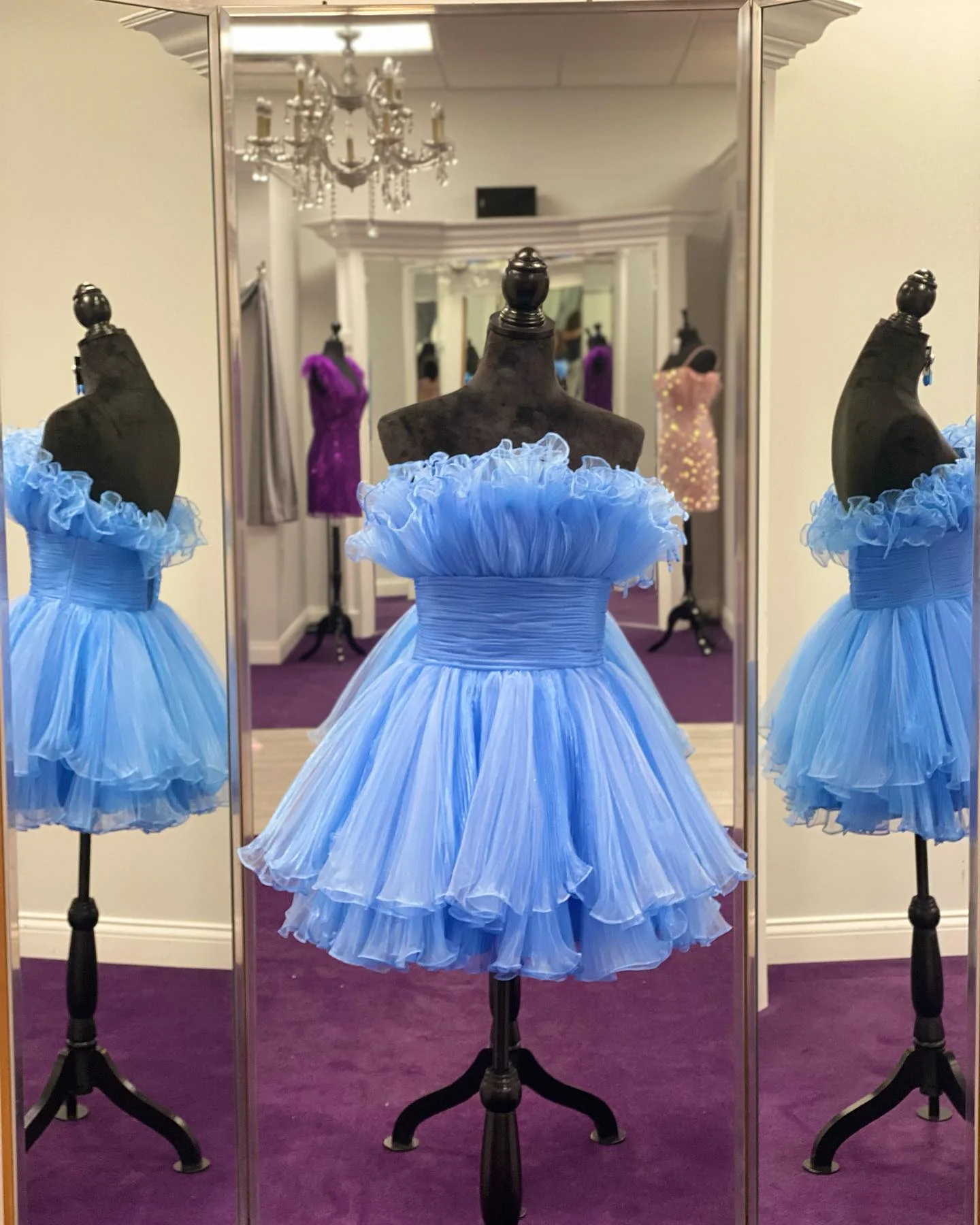 Blue Fit and Flare Ruffles A-line Short Dress - Image 2