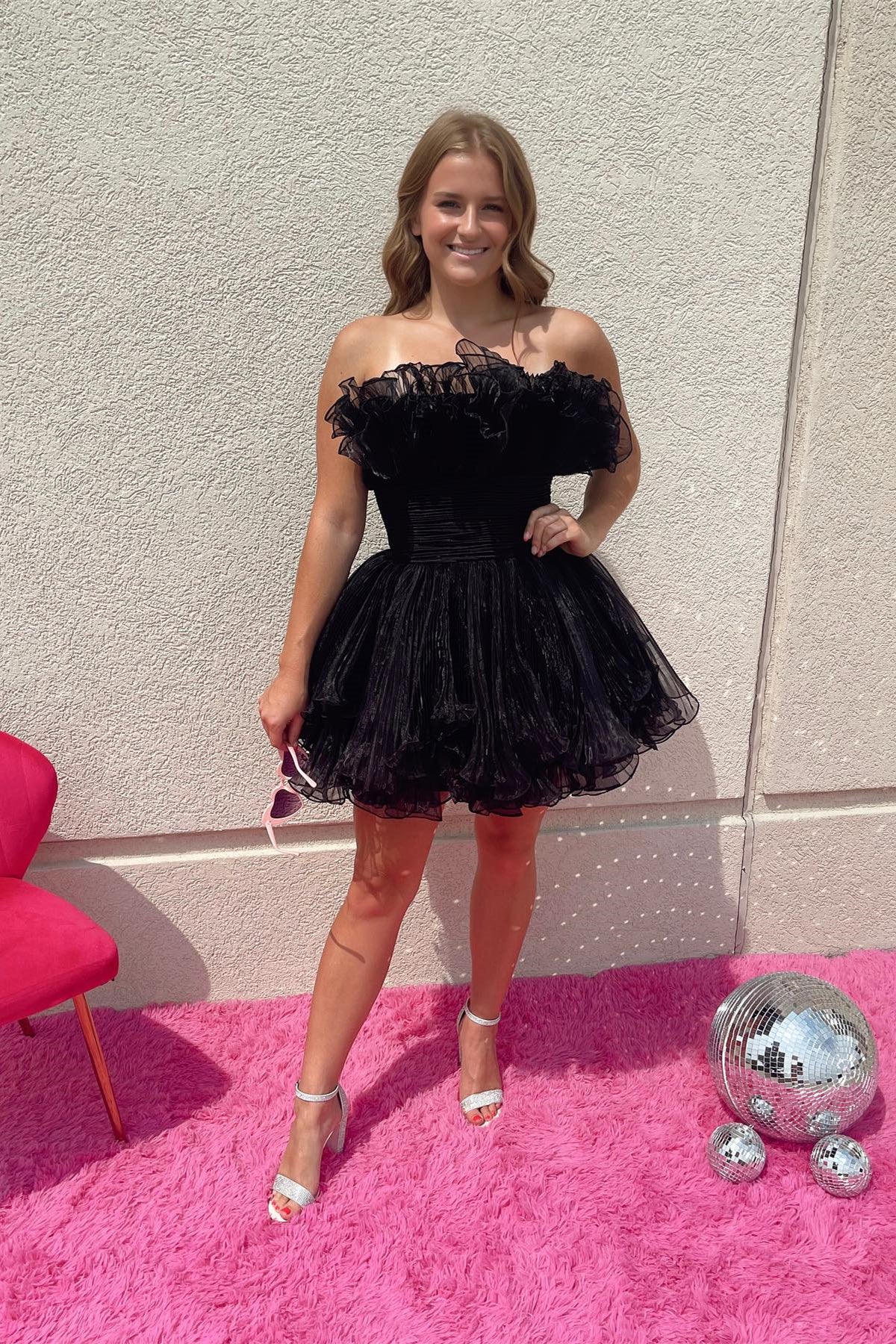 Blue Fit and Flare Ruffles A-line Short Dress - Image 4