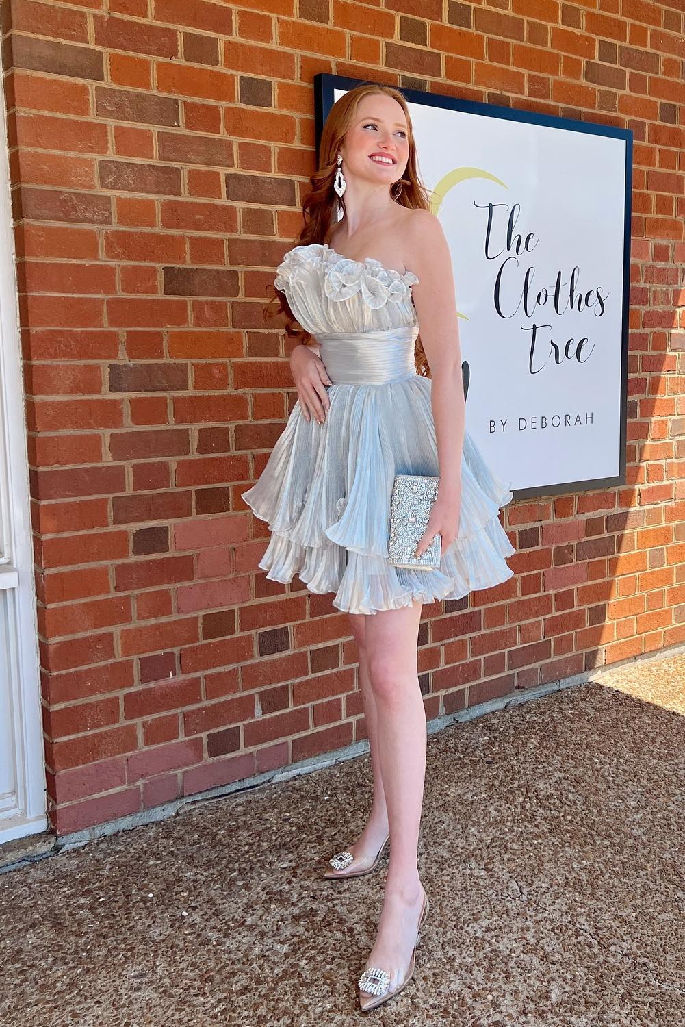 Blue Fit and Flare Ruffles A-line Short Dress - Image 6