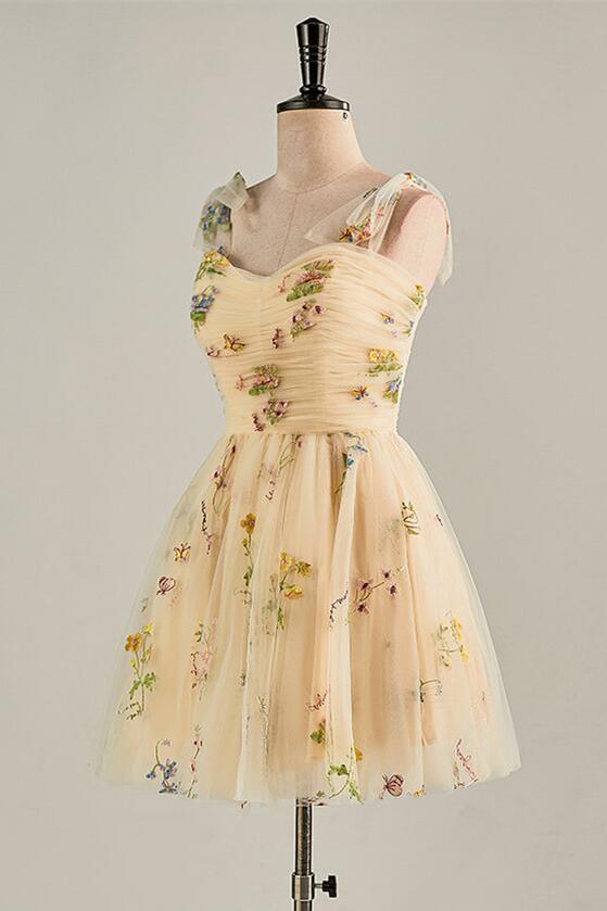 Blue Floral A-line Short Party Dess - Image 10