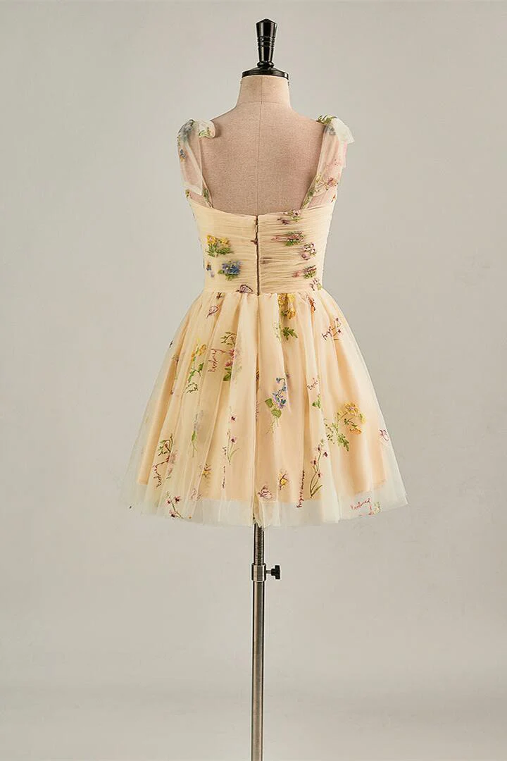 Blue Floral A-line Short Party Dess - Image 11