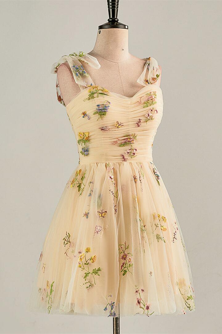 Blue Floral A-line Short Party Dess - Image 12