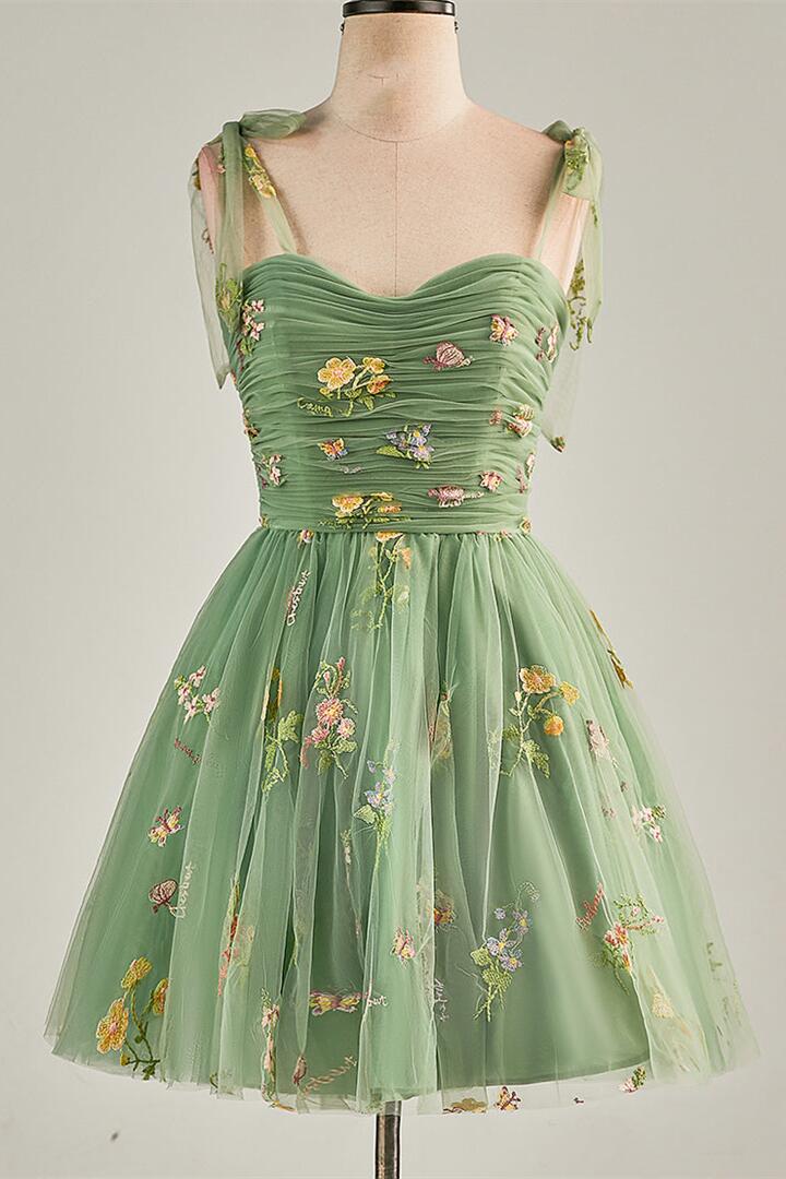 Blue Floral A-line Short Party Dess - Image 13