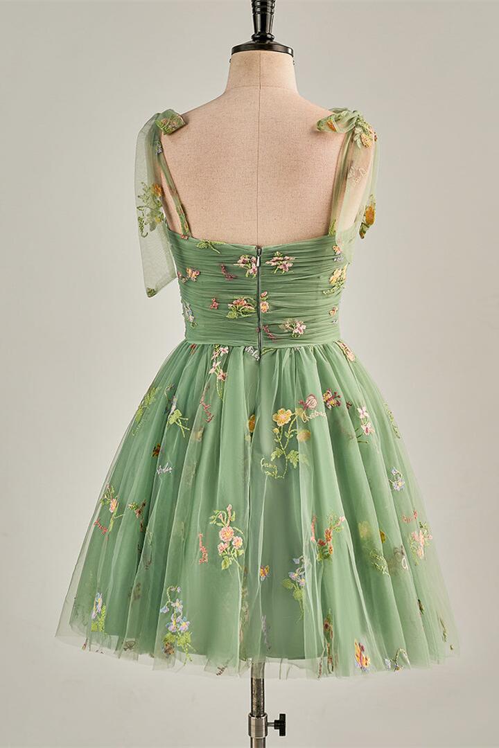 Blue Floral A-line Short Party Dess - Image 14