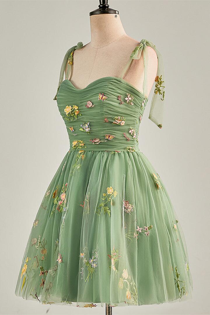 Blue Floral A-line Short Party Dess - Image 15