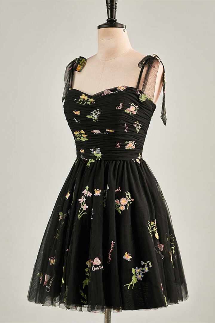 Blue Floral A-line Short Party Dess - Image 6