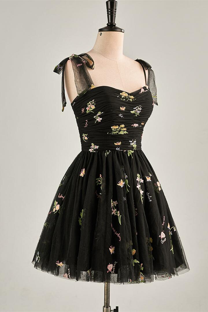 Blue Floral A-line Short Party Dess - Image 7