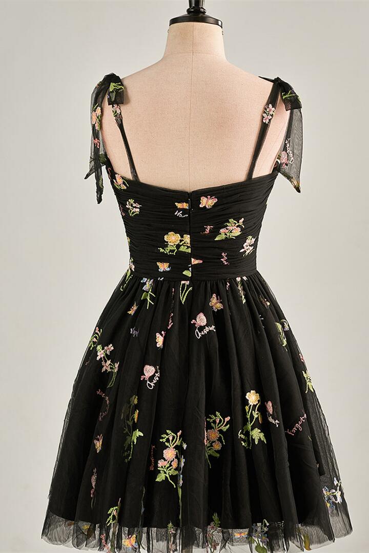Blue Floral A-line Short Party Dess - Image 8
