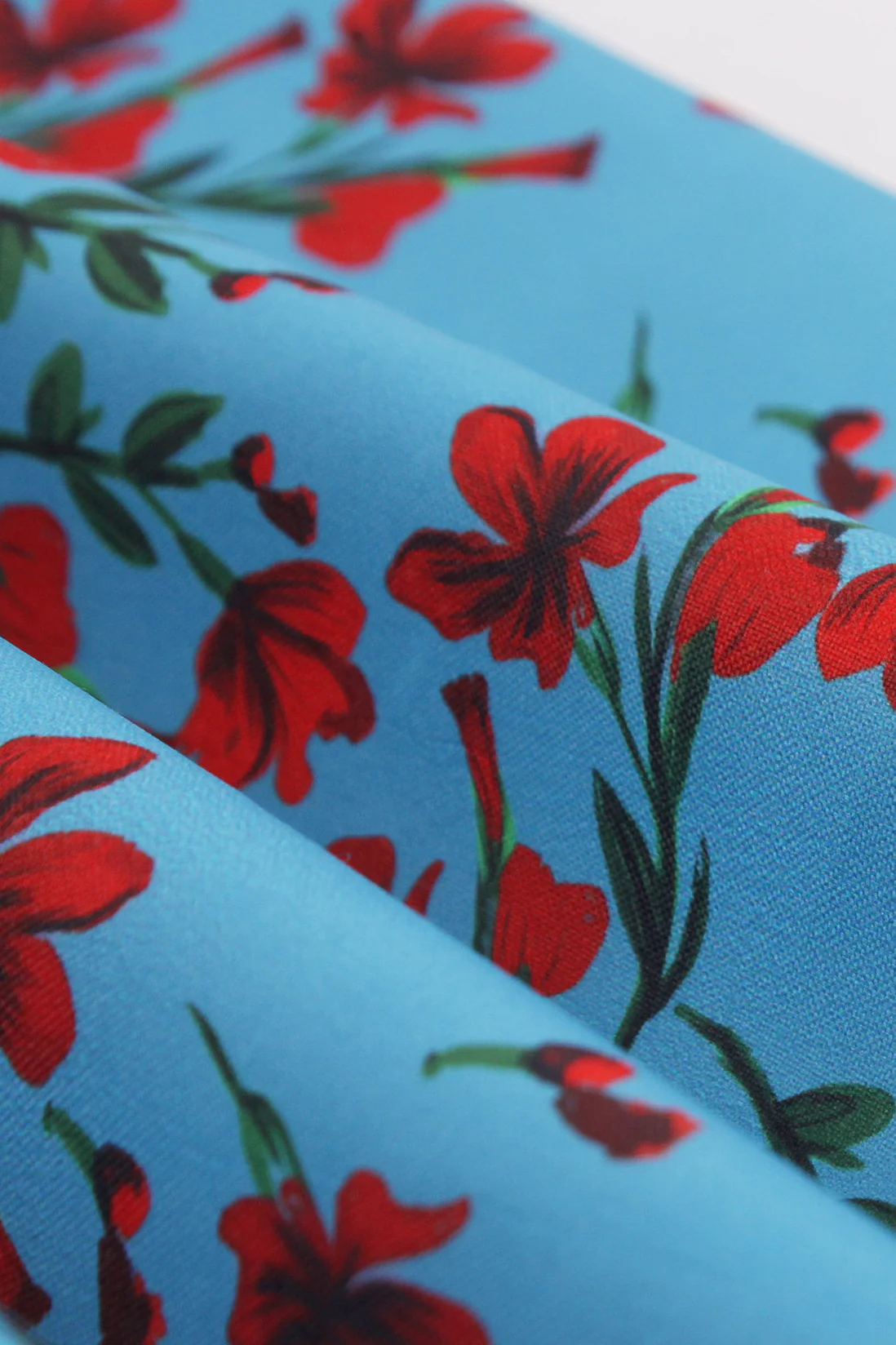 Blue Floral Empire Strapless Swing Dress with Buttons - Image 4