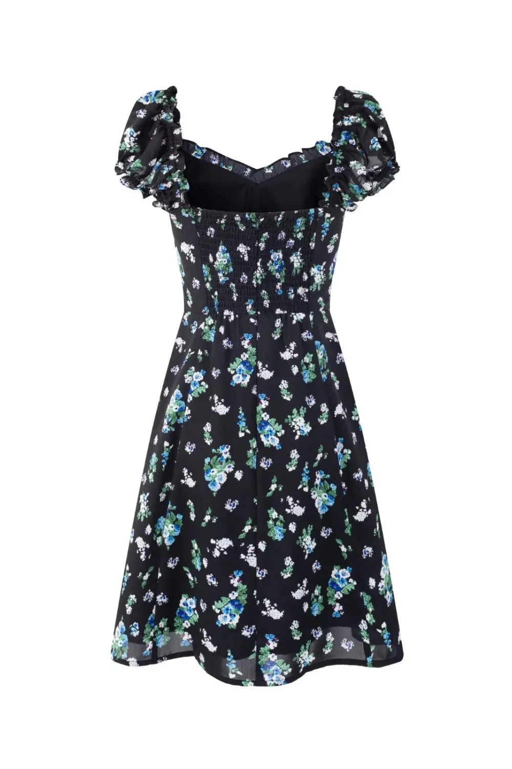 Blue Floral Puff Sleeves Bow Long Dress - Image 3