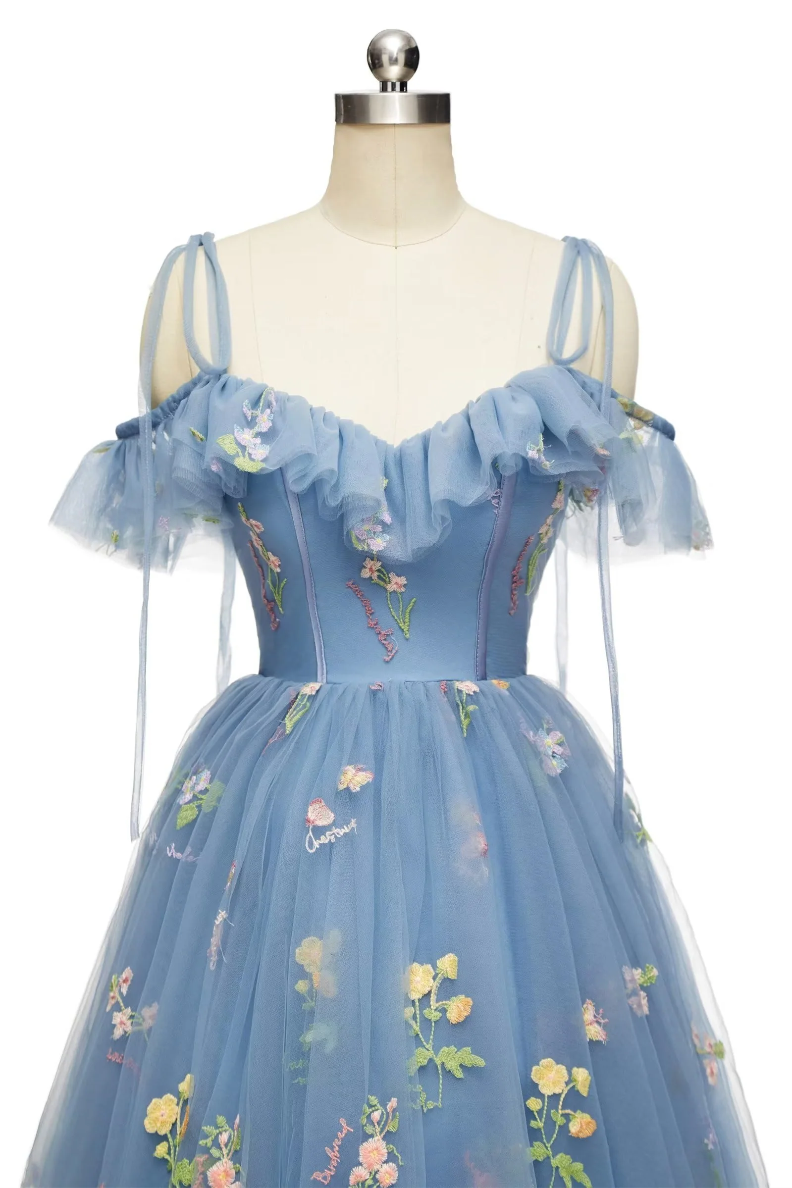 Blue Floral Ruffle A-line Homecoming Dress - Image 6