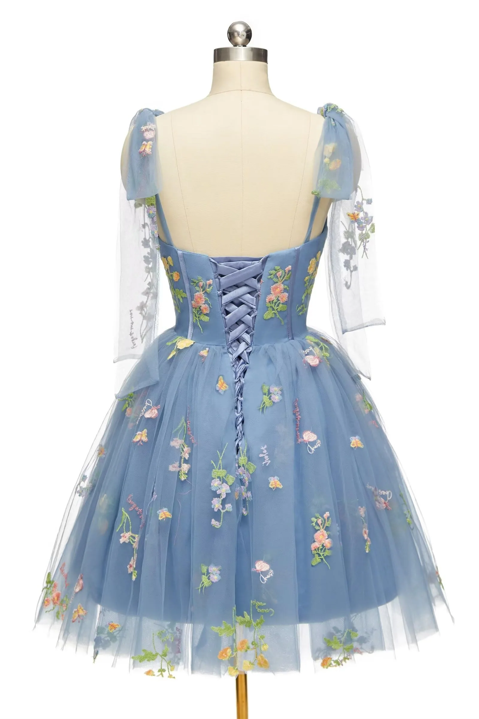 Blue Floral Ruffle A-line Homecoming Dress - Image 7