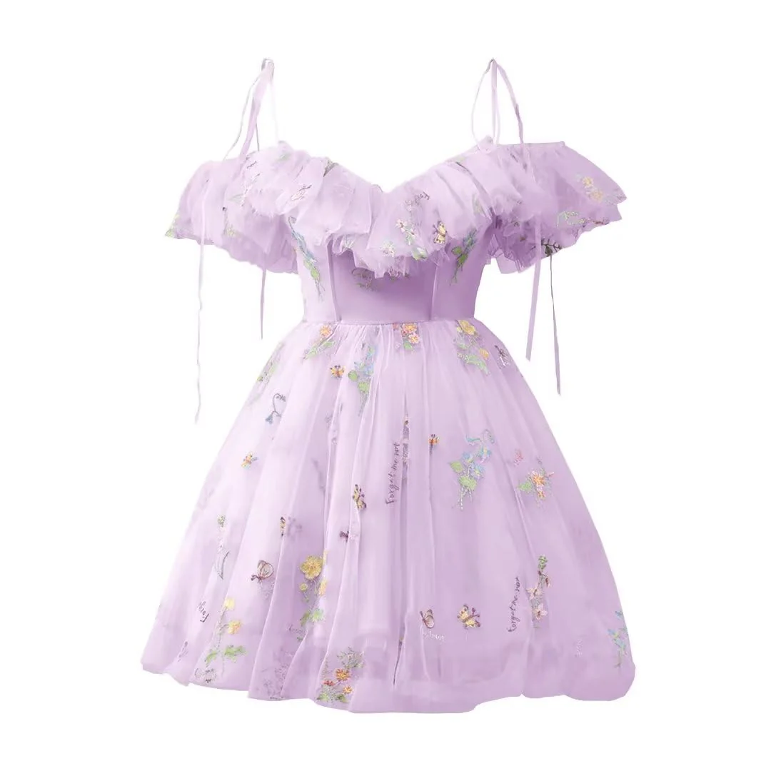 Blue Floral Ruffle A-line Homecoming Dress - Image 8