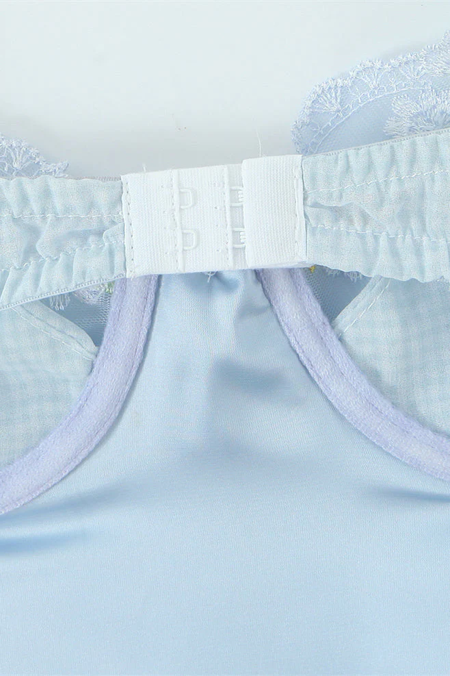 Blue Flower Embroidered A-line Short Dress - Image 7