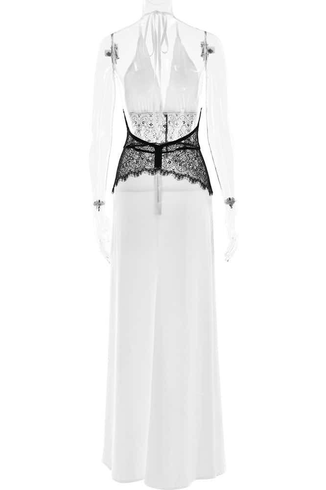 Blue Halter Sheer Plunge Long Maxi Dress - Image 8