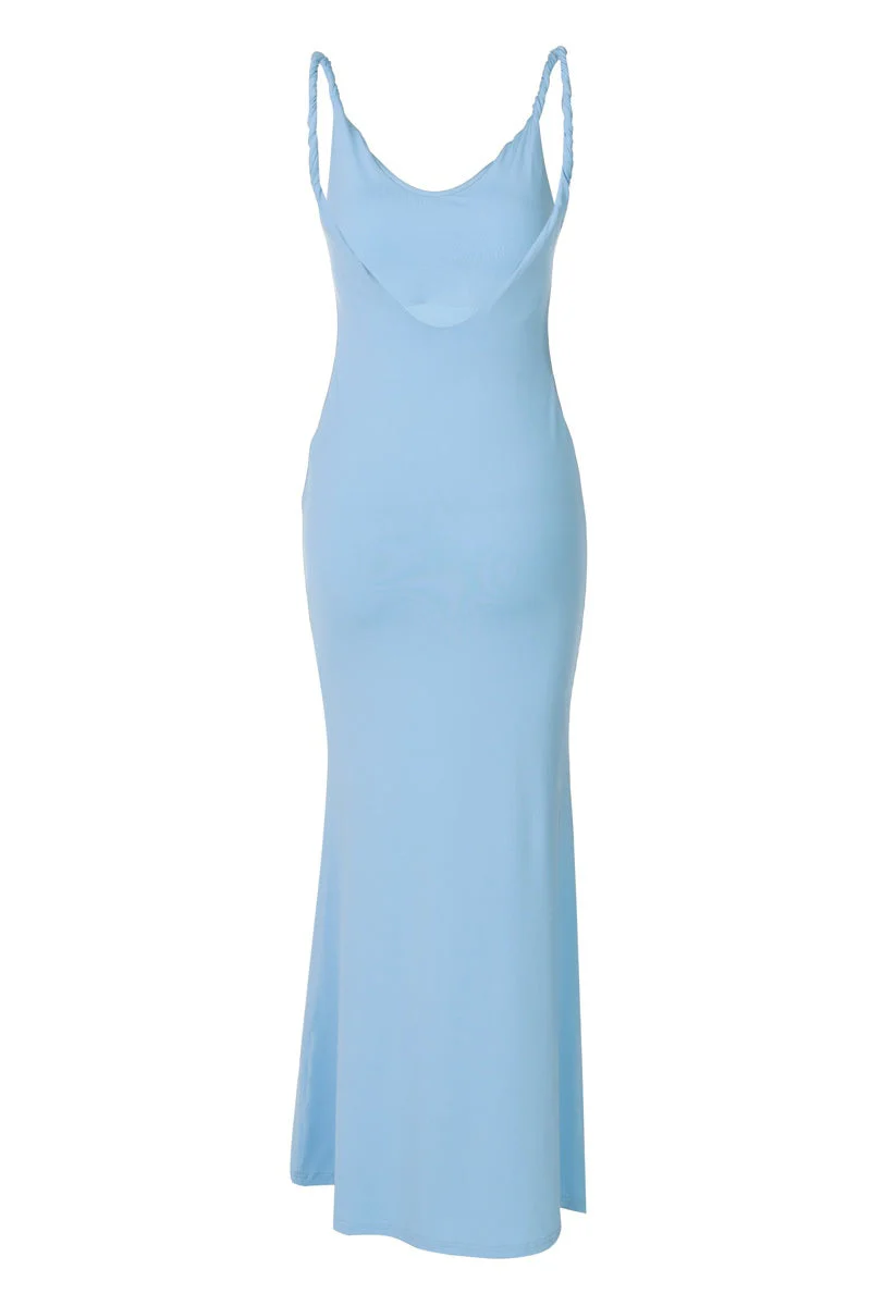 Blue Low Back Fitted Maxi Dress - Image 2