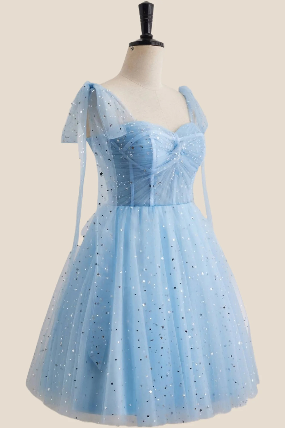 Blue Sparkle Tulle Ruched Short Princess Dress - Image 3