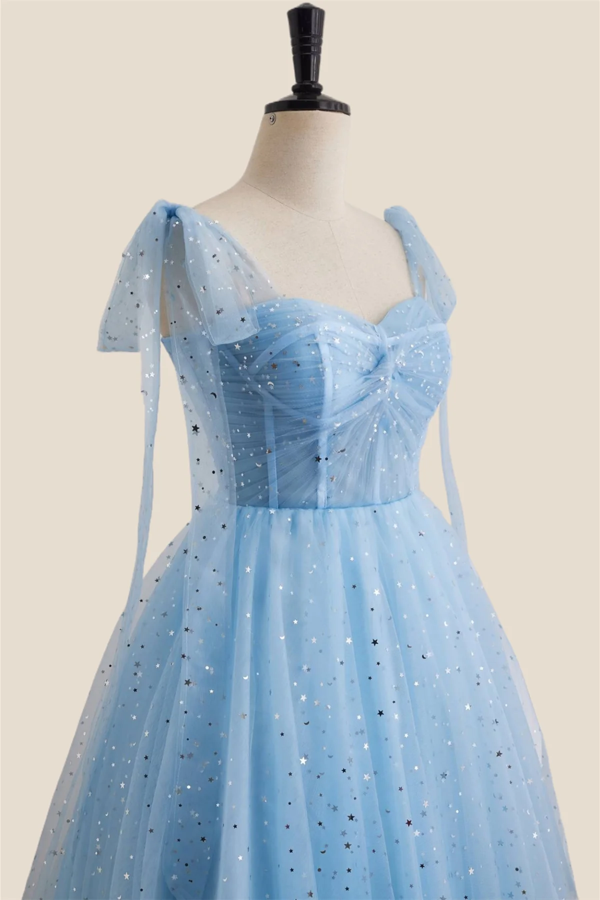 Blue Sparkle Tulle Ruched Short Princess Dress - Image 6