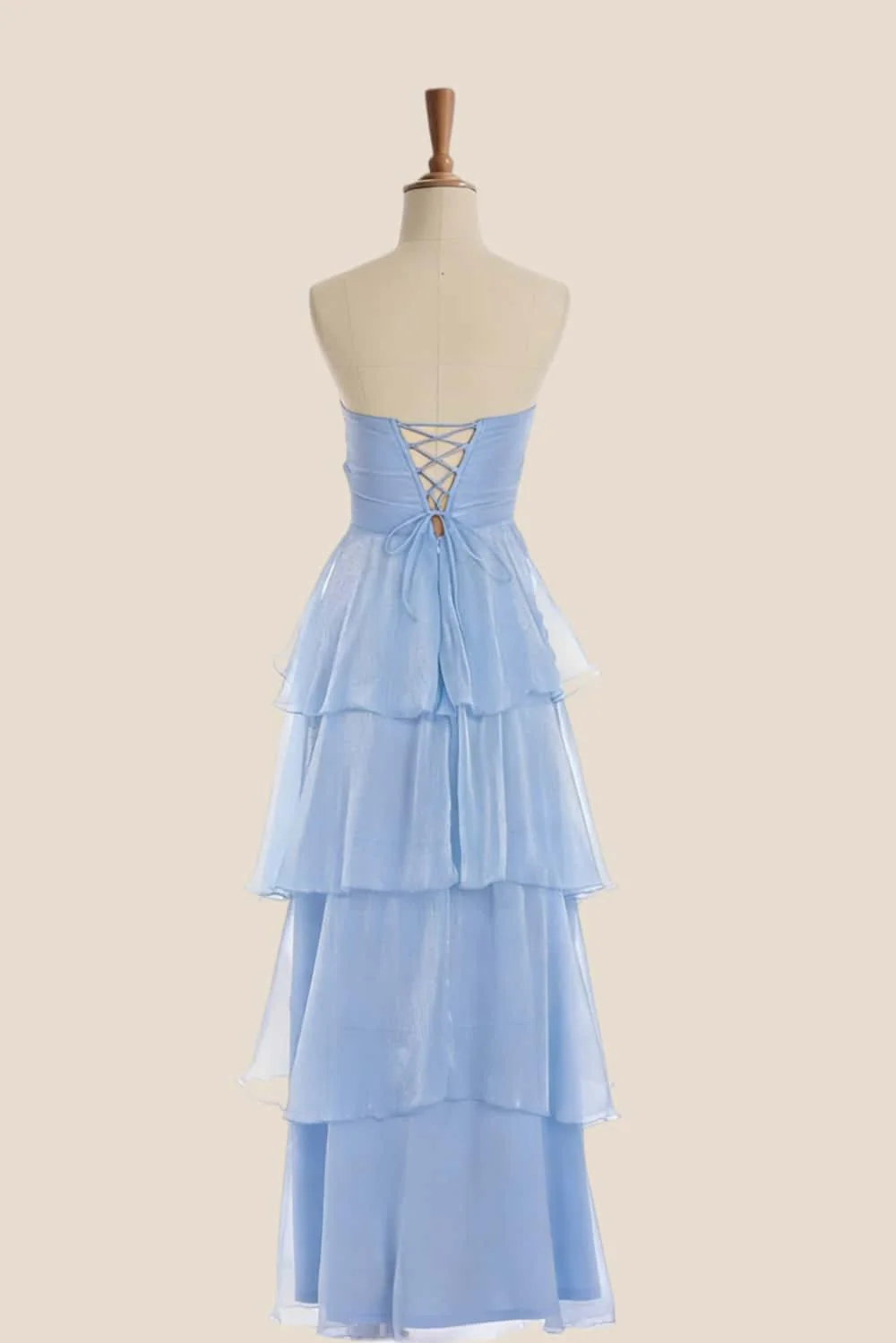 Blue Strapless A-line Ruffle Maxi Dress - Image 2