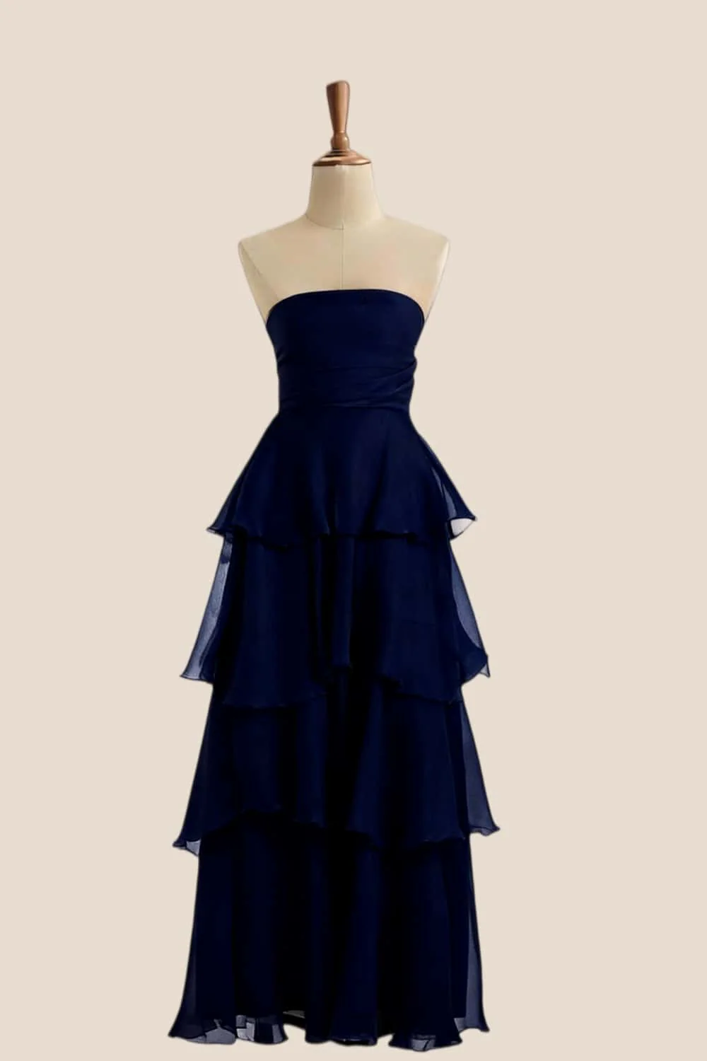 Blue Strapless A-line Ruffle Maxi Dress - Image 6