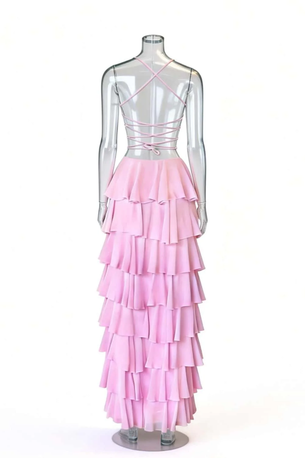 Blue Straps Ruched A-line Ruffle Maxi Dress - Image 3