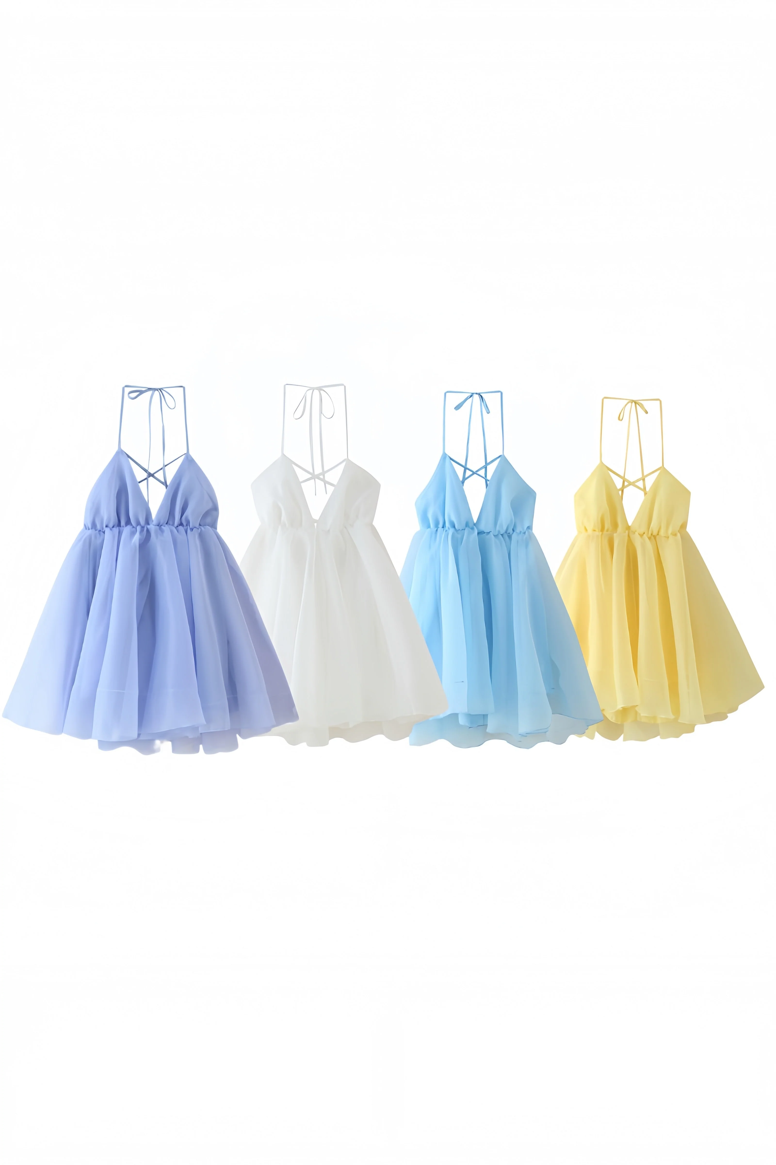 Blue V Neck A-line Short Dress - Image 3