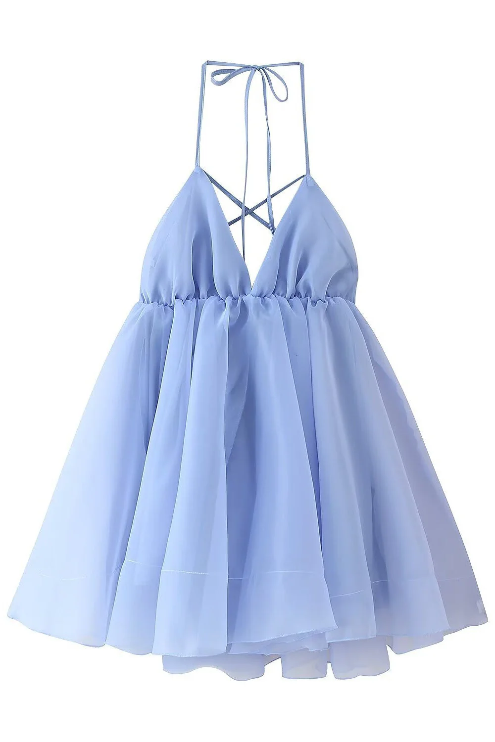 Blue V Neck A-line Short Dress - Image 7