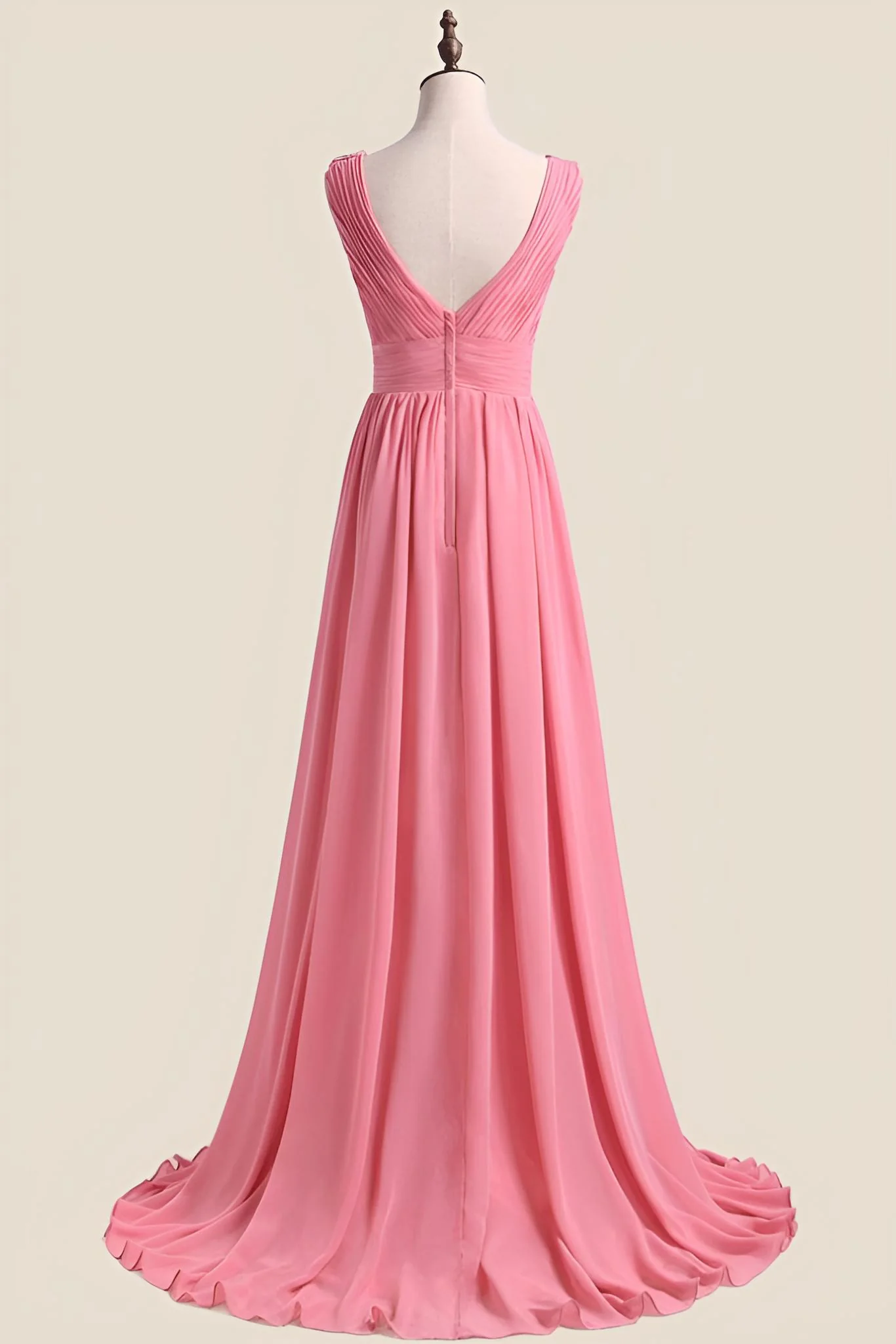 Blush Chiffon Pleated V Neck Long Bridesmaid Dress - Image 2