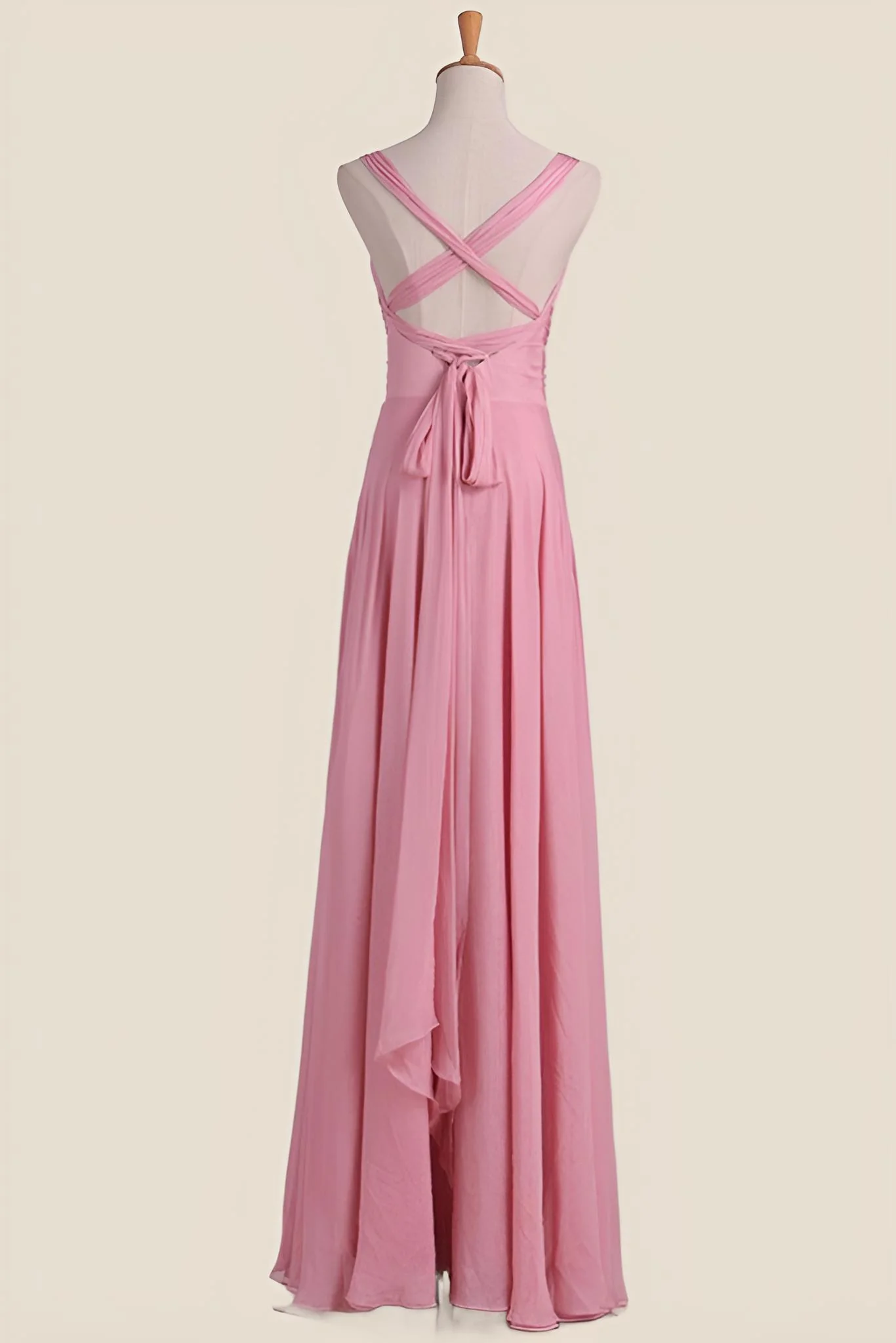 Blush Pink Empire Pleated Chiffon Long Bridesmaid Dress - Image 2