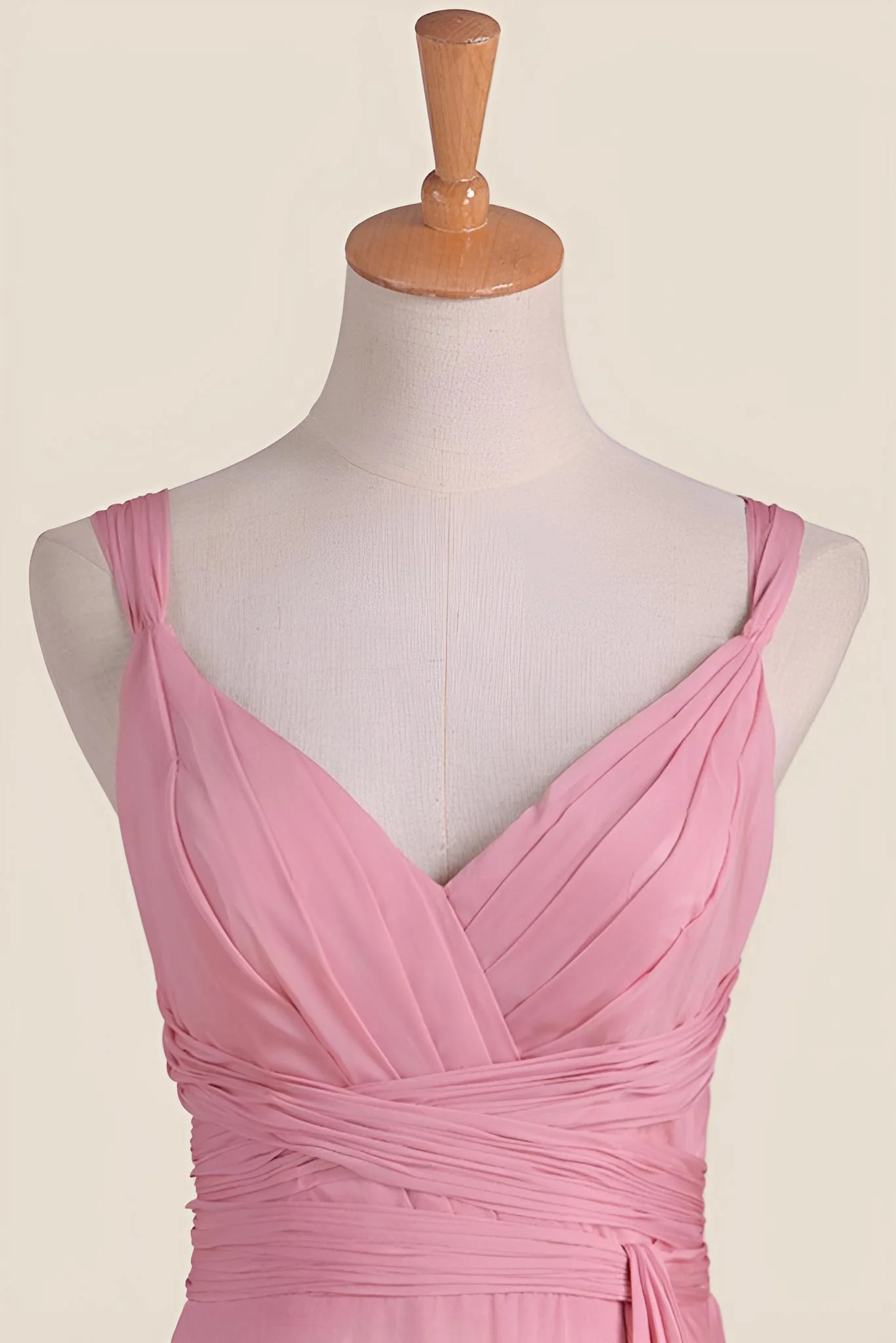 Blush Pink Empire Pleated Chiffon Long Bridesmaid Dress - Image 3
