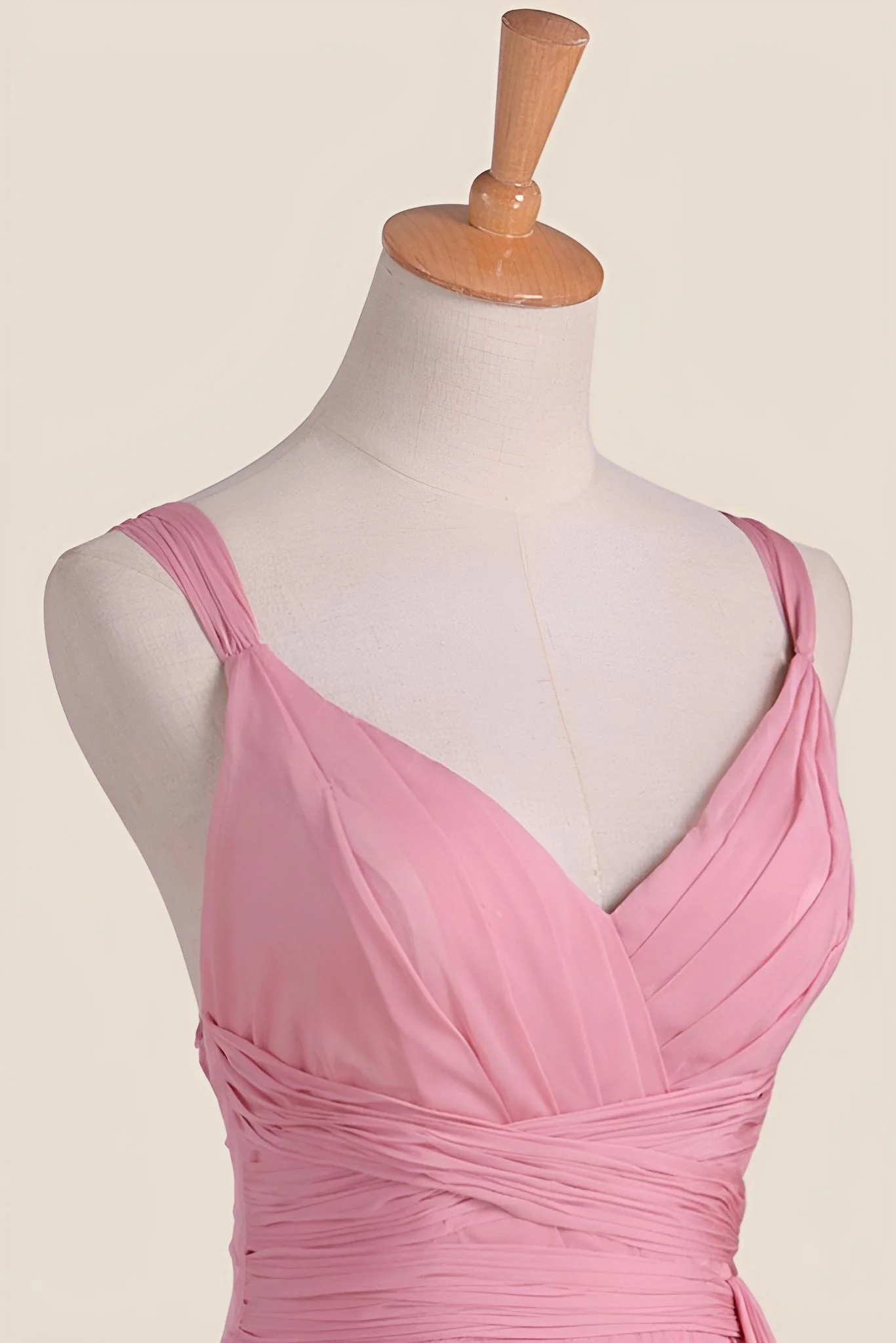 Blush Pink Empire Pleated Chiffon Long Bridesmaid Dress - Image 4