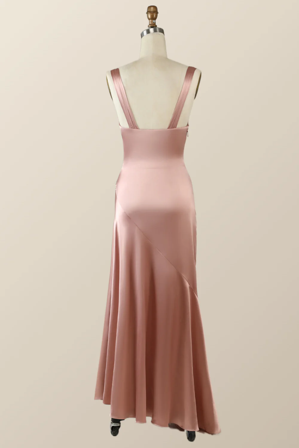Blush Pink Silk Sheath Long Dress with Slit - Image 2