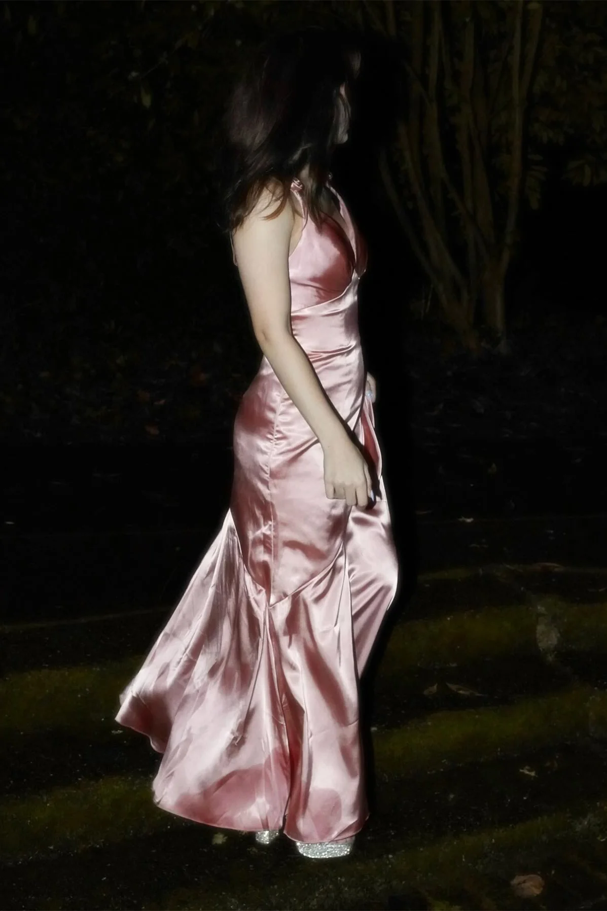 Blush Pink Silk Sheath Long Dress with Slit - Image 5