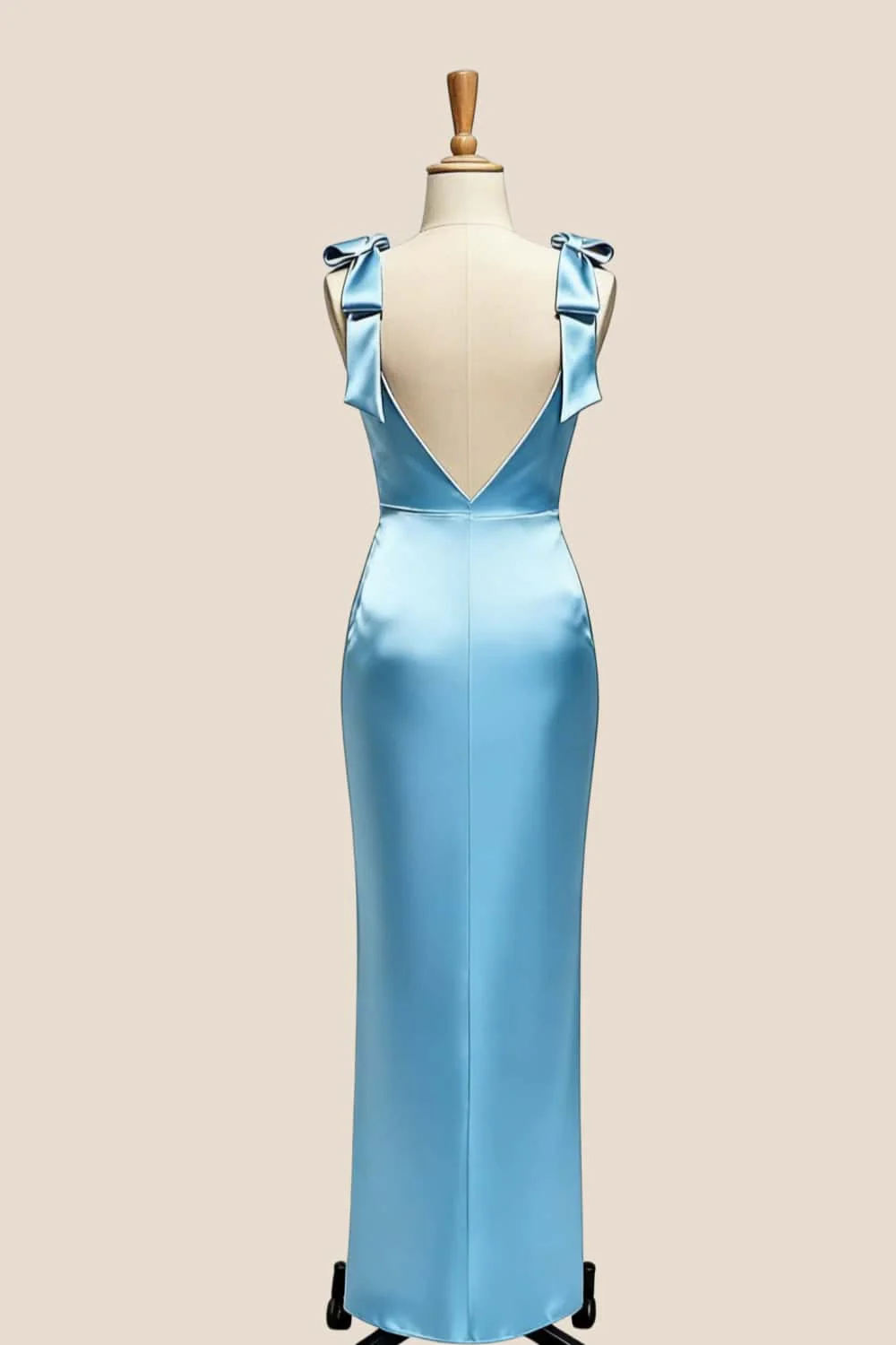 Bow Straps Blue Satin Fitted Bridesmaid Dress - Image 2