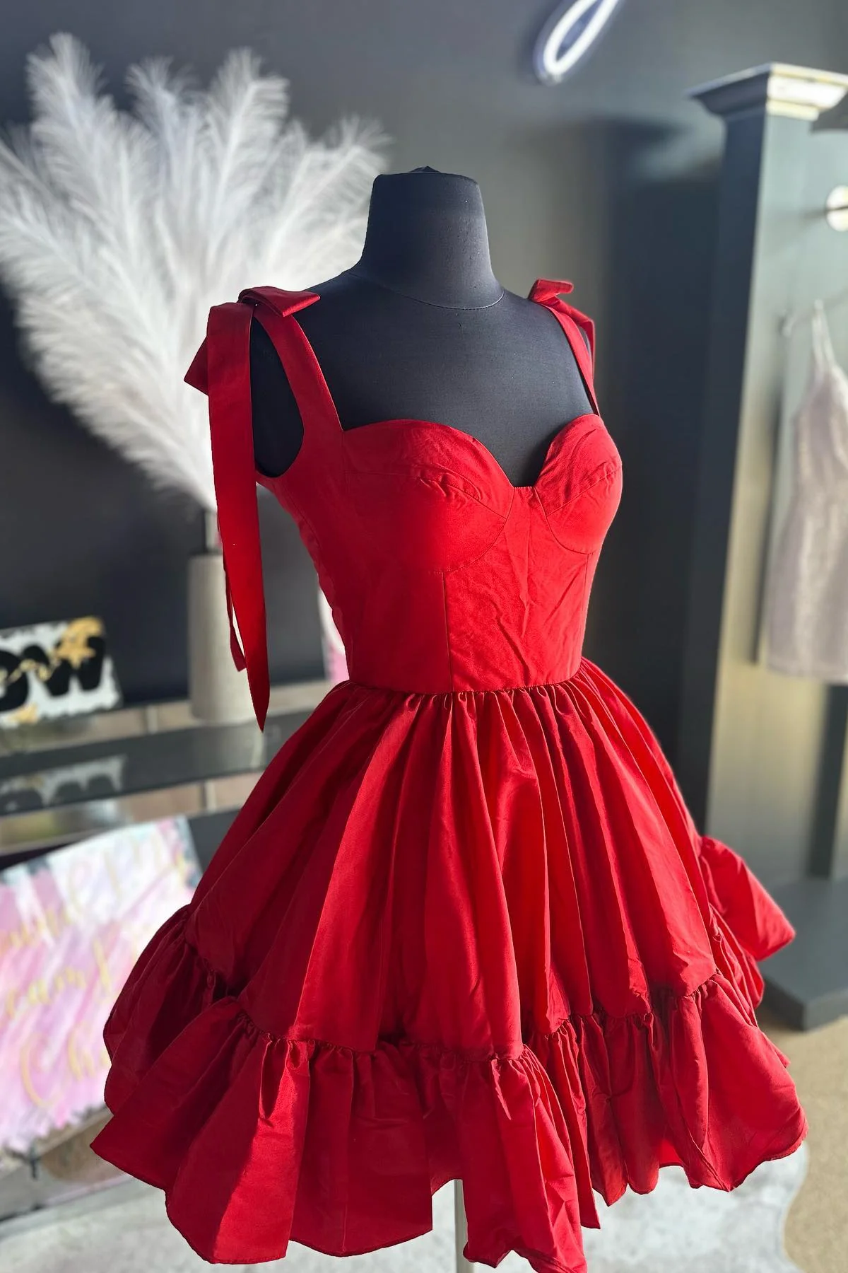 Bow Straps Pink A-line Short Princess Dress - Image 10