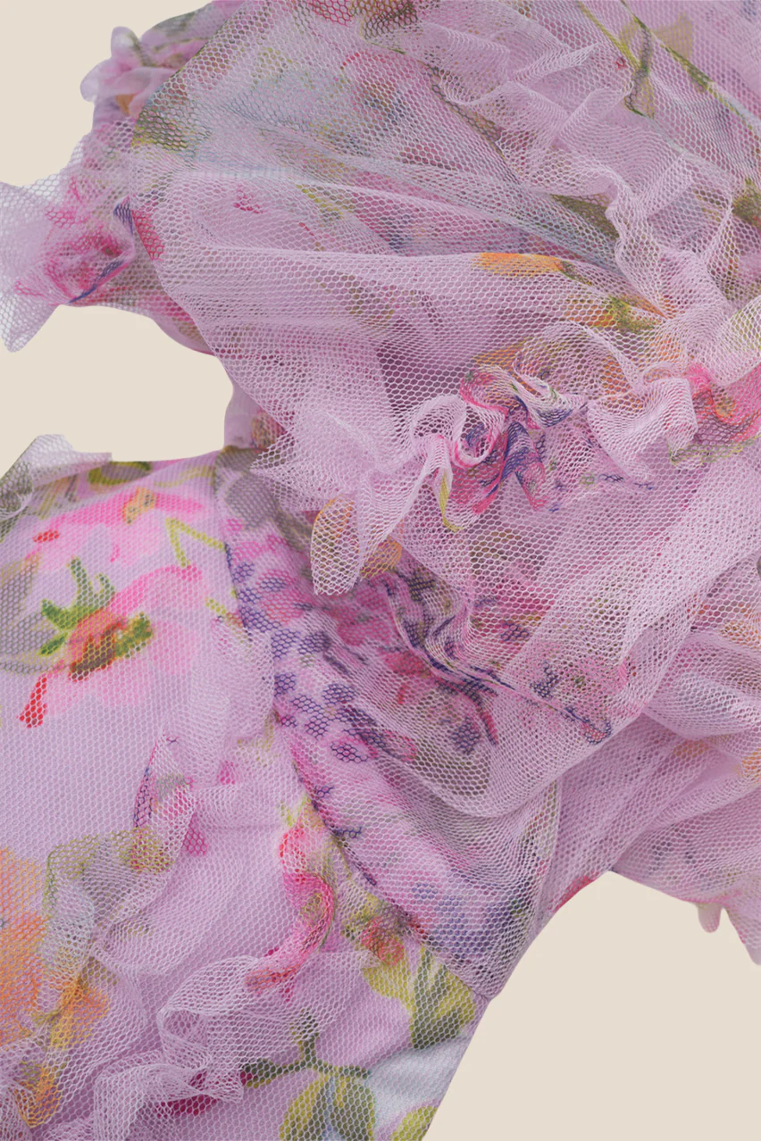 Bow Tie Purple Floral Print A-line Long Dress - Image 11
