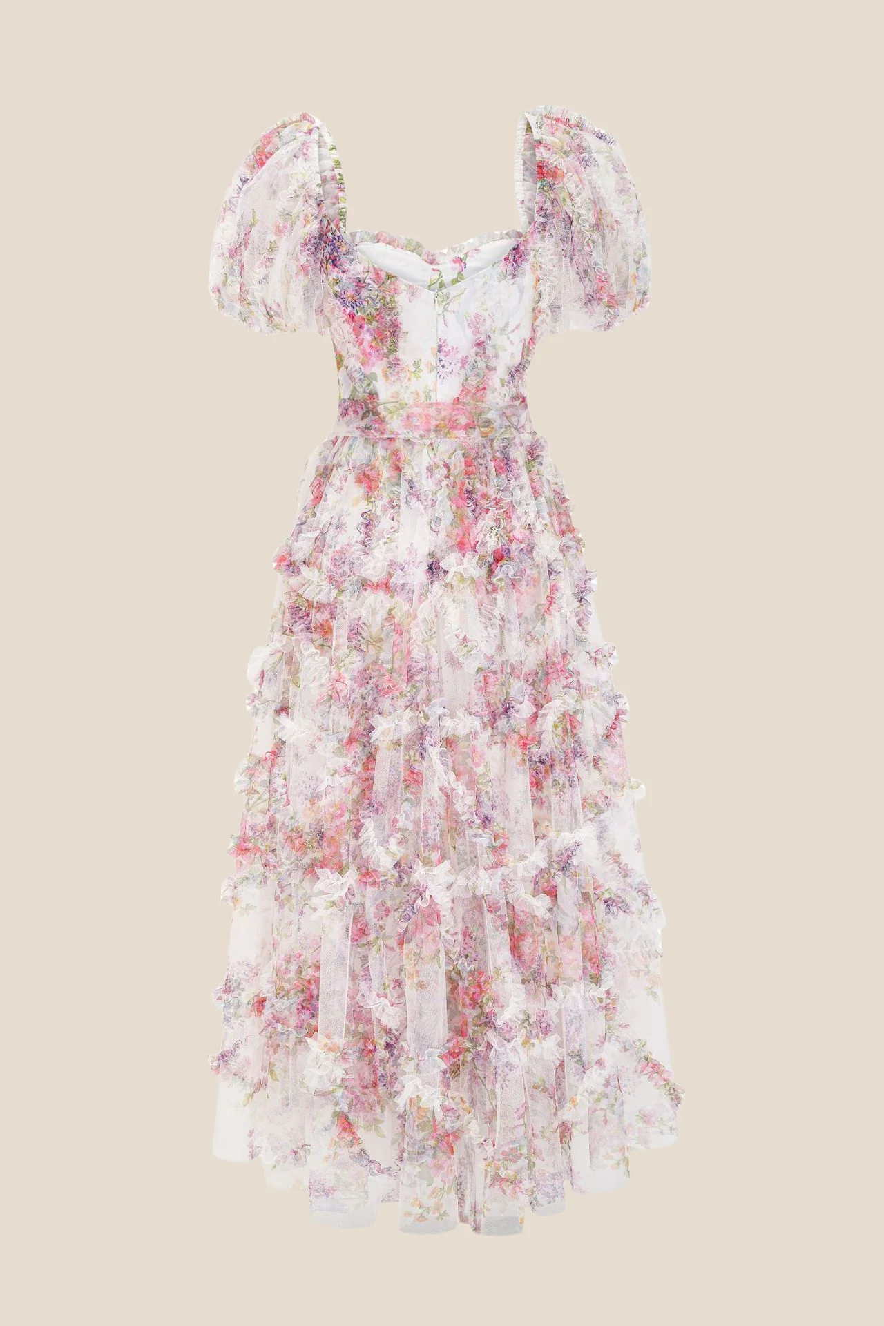 Bow Tie Purple Floral Print A-line Long Dress - Image 6