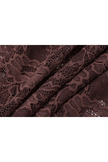 Long Sleeves Brown Lace Sheer Mermaid Dress - Image 4