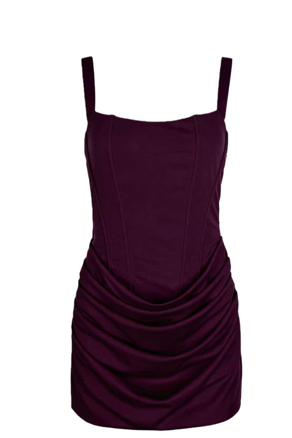 Brown Square Neck Ruched Tight Short Dress - Image 6