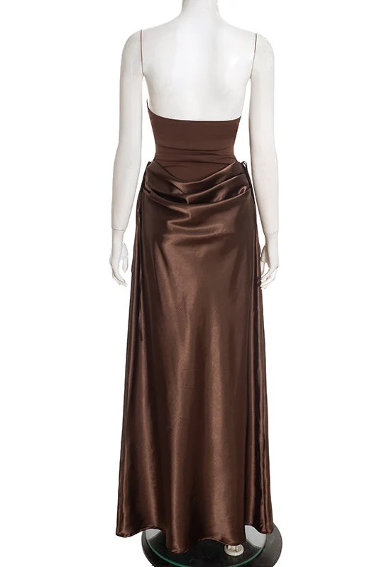 Brown Sweetheart Draped Long Dress - Image 2