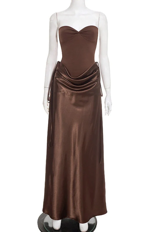 Brown Sweetheart Draped Long Dress - Image 3