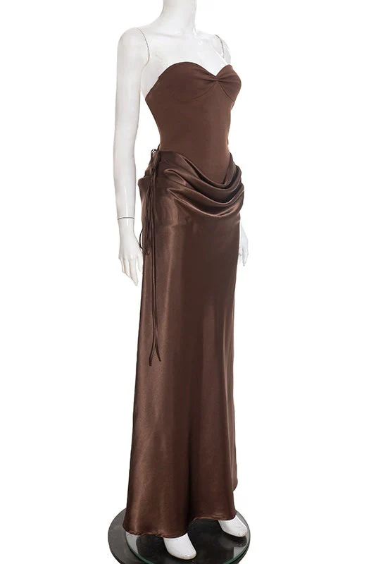 Brown Sweetheart Draped Long Dress - Image 4