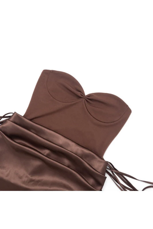 Brown Sweetheart Draped Long Dress - Image 5