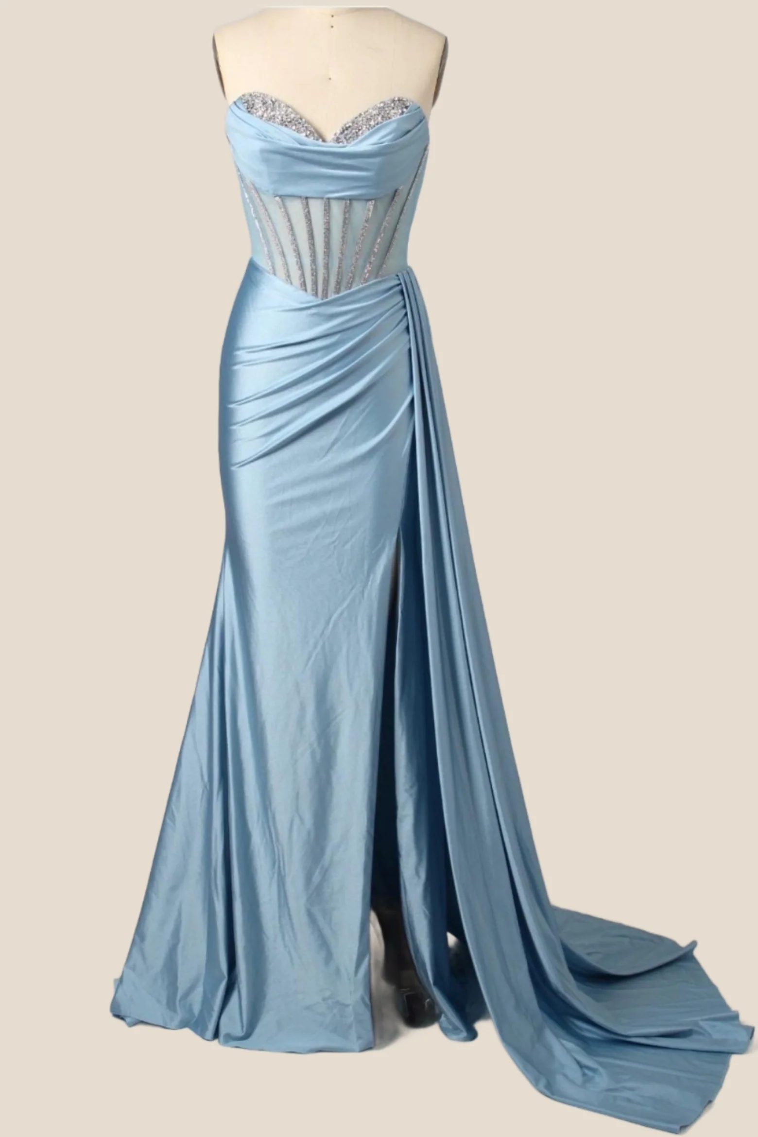 Burgundy Beaded Corset Sheath Long Formal Dress - Image 3