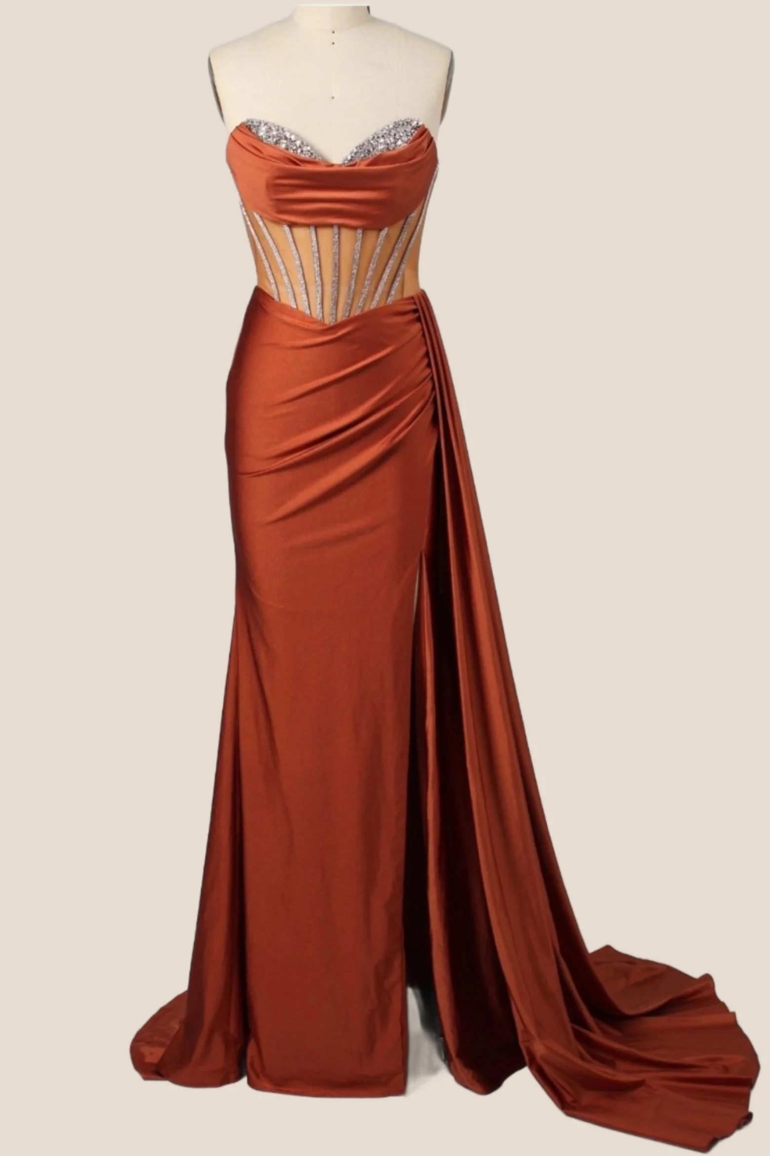 Burgundy Beaded Corset Sheath Long Formal Dress - Image 5