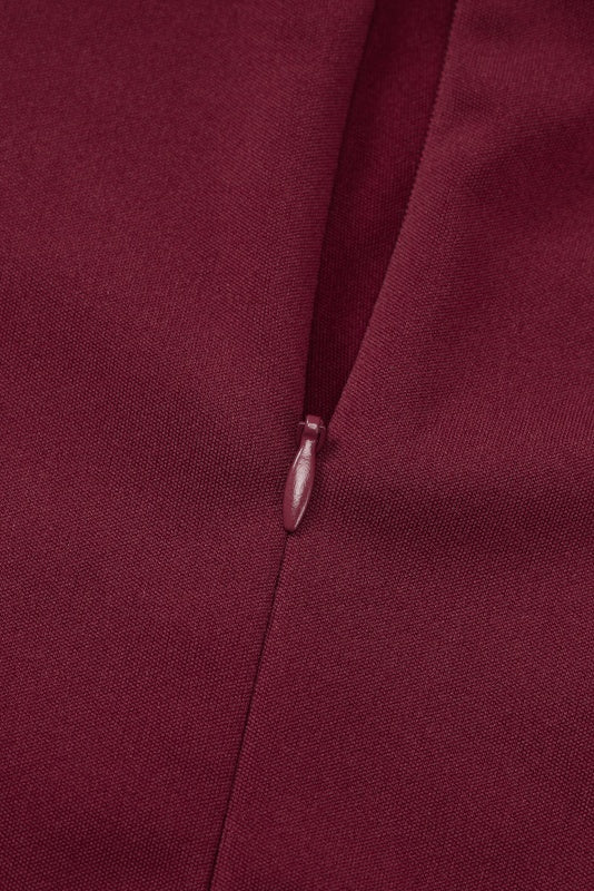 Burgundy Halter Frill Slit Long Dress - Image 4