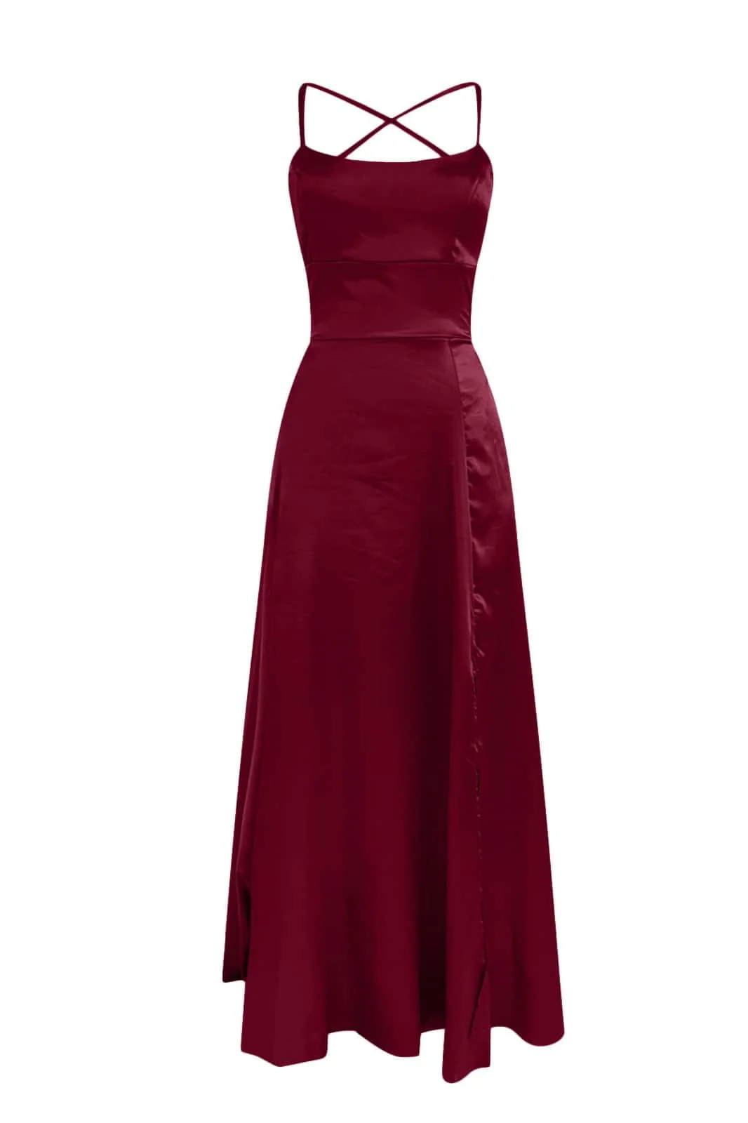 Burgundy Satin Straps A-line Prom Dress - Image 3